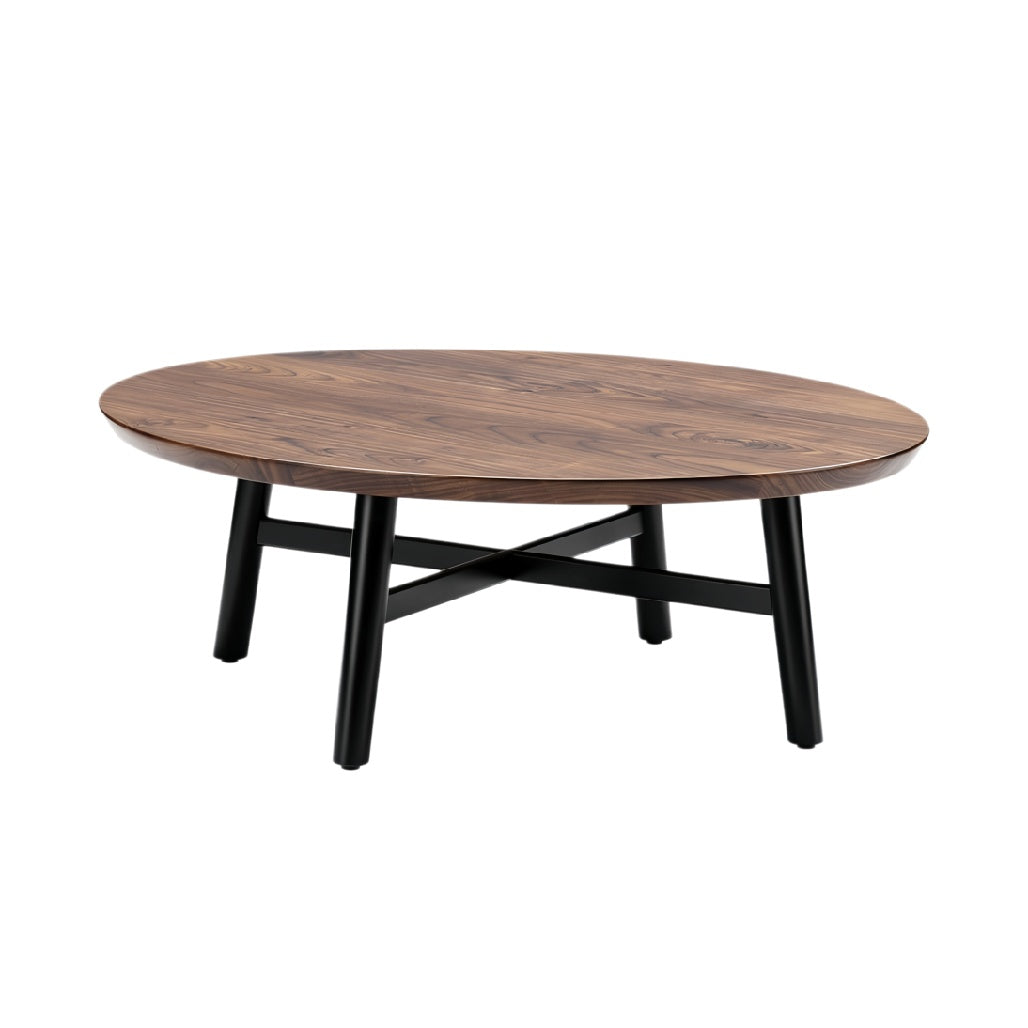 ** "Ronde Houten Salontafel met Zwarte Metalen Poten"