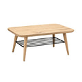 ** **Moderne salontafel van hout met metalen legplank**