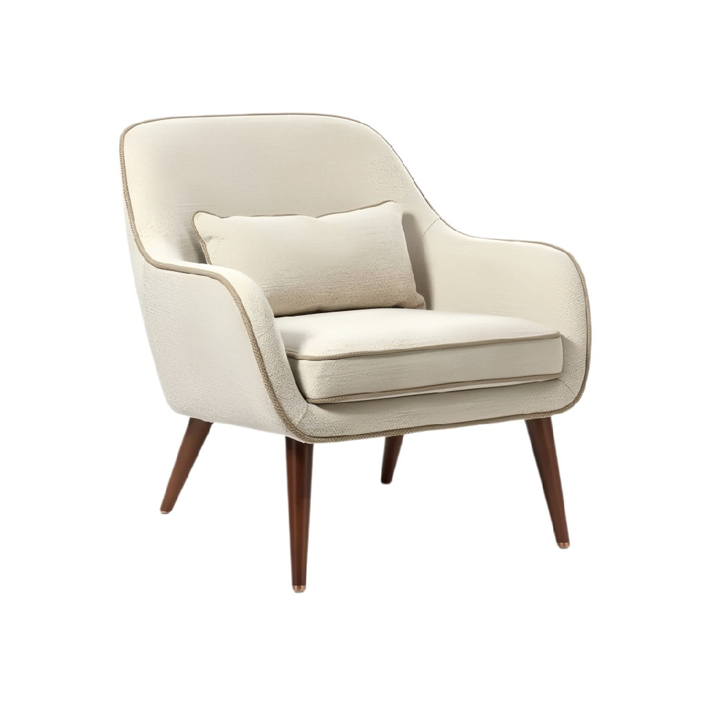 **Moderne fauteuil met gebogen rug en houten poten**