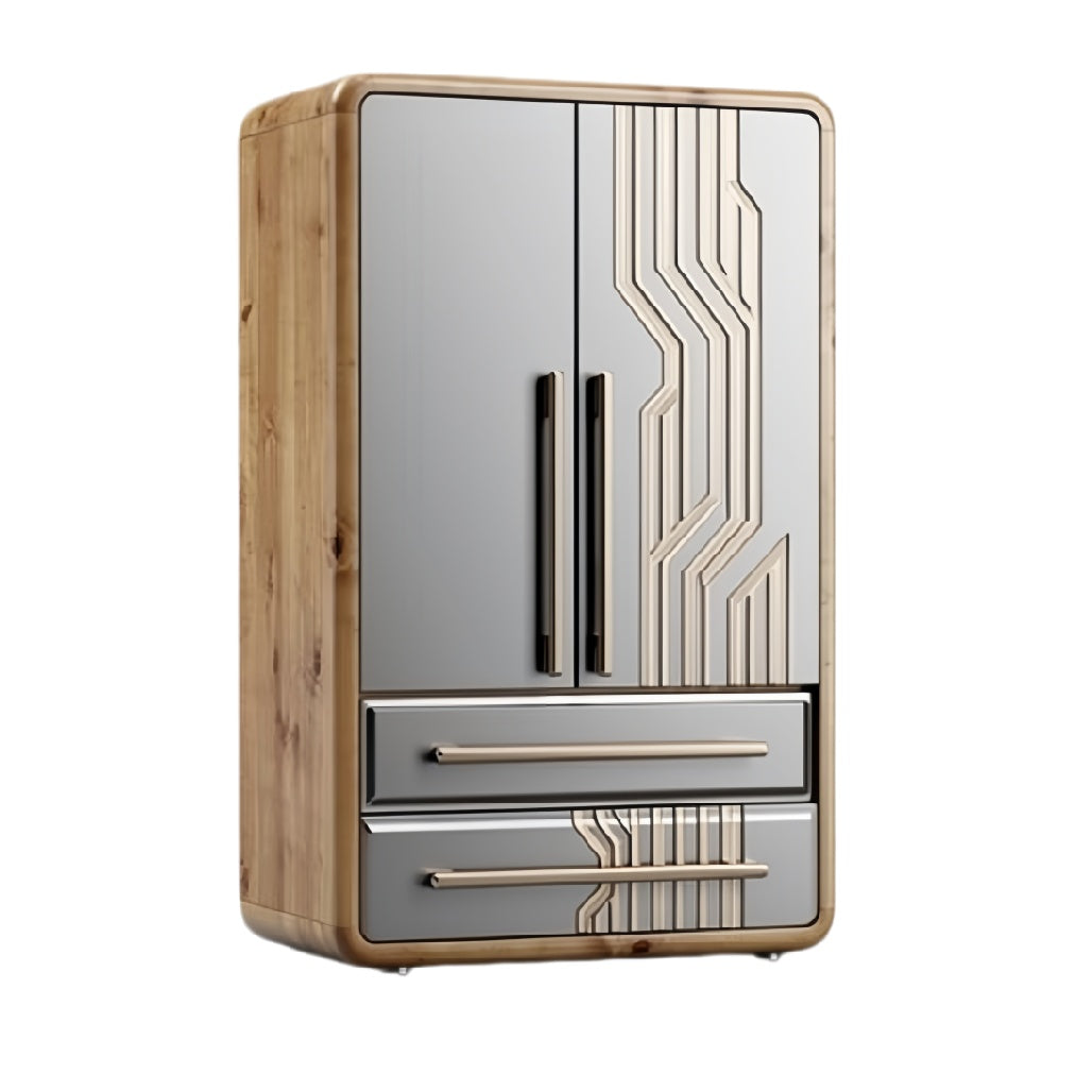 **Moderne Kledingkast met Houten Accenten en Glazen Deuren**