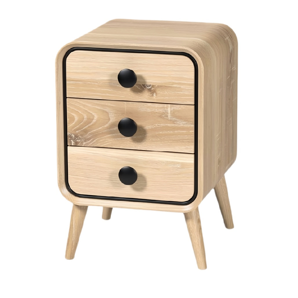 Moderne Houten Nachtkast met Drie Laden en Ronde Handgrepen