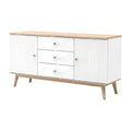 **Moderne dressoir met houten toppen en geribbeld design**