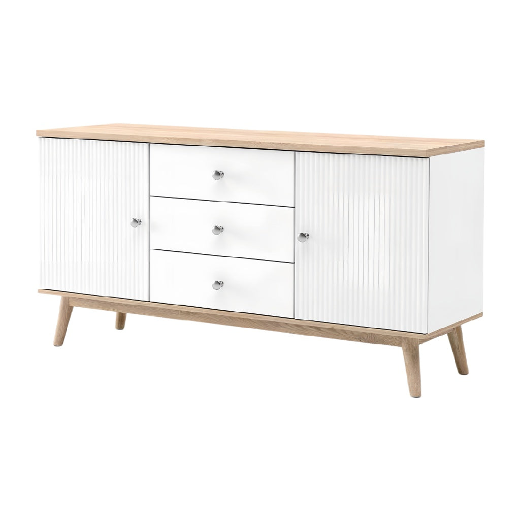 **Moderne dressoir met houten toppen en geribbeld design**