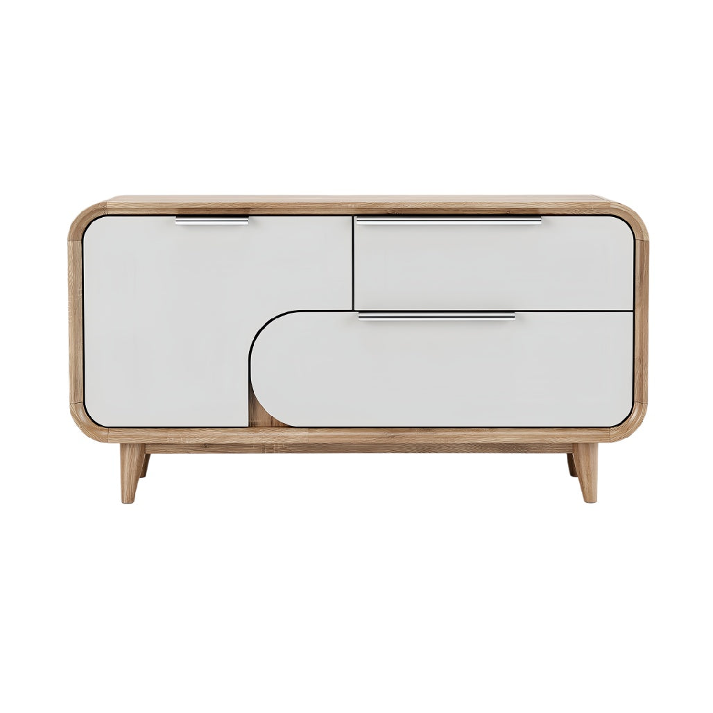 **Moderne Dressoir met Houten Lijf en Glanzende Deuren**